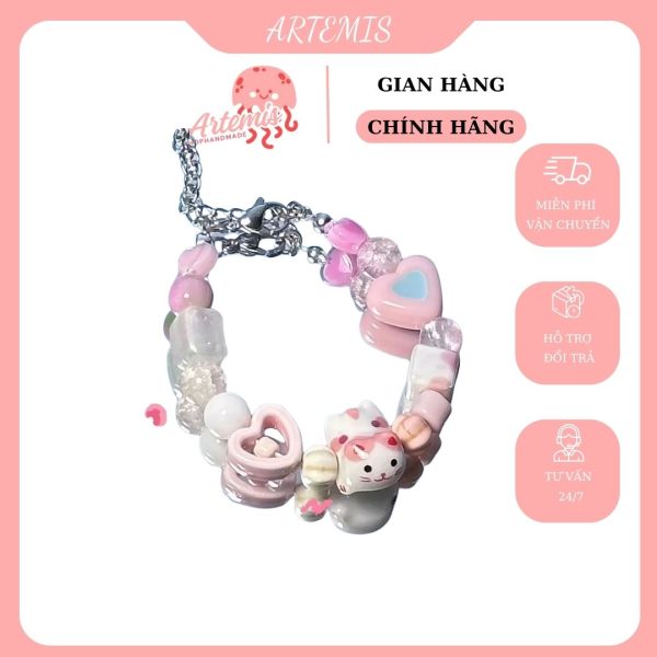 Vòng tay dạng hạt chuỗi hoạt tiết dễ thương mix charm Artemis - Hình ảnh 3