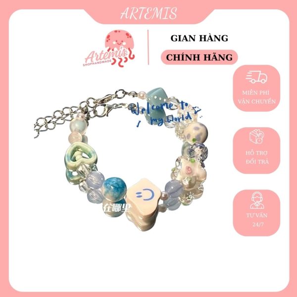 Vòng tay dạng hạt chuỗi hoạt tiết dễ thương mix charm Artemis - Hình ảnh 2